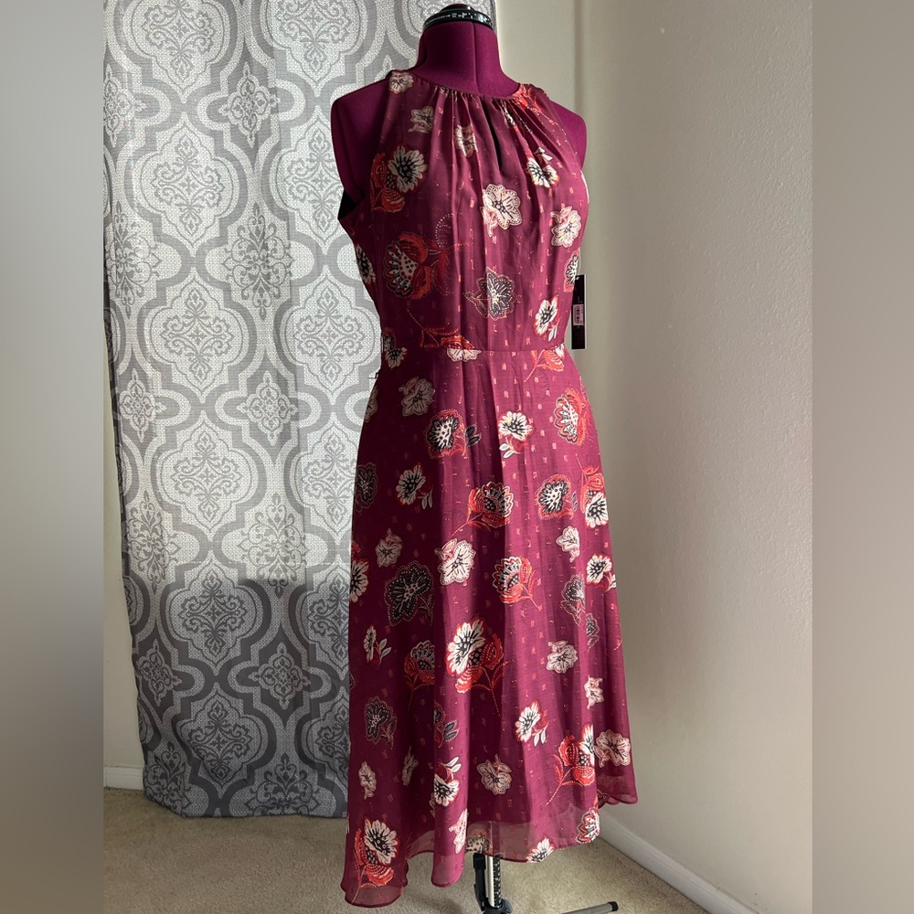 Wine Dress with Black Florals